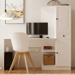 Izel Country - Computer Desk With Bookcase Cabinet Modern Workstation Home Office - White 8 Izel Country - Computer Desk With Bookcase Cabinet Modern Workstation Home Office - White -Living Room Furniture Store 87495776 2