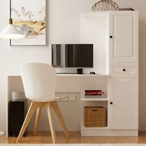 Izel Country - Computer Desk With Bookcase Cabinet Modern Workstation Home Office - White 4 Izel Country - Computer Desk With Bookcase Cabinet Modern Workstation Home Office - White - Image 2