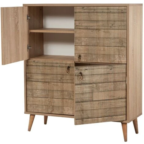 Natural - Sideboard Cabinet Cupboard Storage Furniture Drawers & Doors- Solid Wooden Legs 4 Natural - Sideboard Cabinet Cupboard Storage Furniture Drawers & Doors- Solid Wooden Legs - Image 2