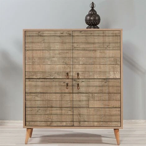 Natural - Sideboard Cabinet Cupboard Storage Furniture Drawers & Doors- Solid Wooden Legs 5 Natural - Sideboard Cabinet Cupboard Storage Furniture Drawers & Doors- Solid Wooden Legs - Image 3