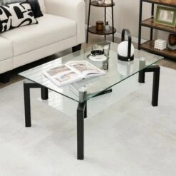 2-Tier Rectangle Glass Coffee Table Center Cocktail Side Table Home Tea Table -Living Room Furniture Store 87500383 3