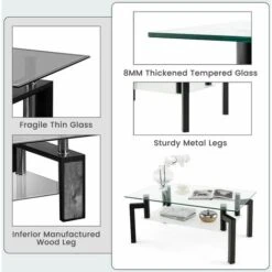 2-Tier Rectangle Glass Coffee Table Center Cocktail Side Table Home Tea Table -Living Room Furniture Store 87500383 4
