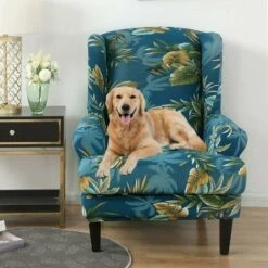 Stretch Wingback Armchair Cover, Elastic Wingback Armchair Slipcover Faux Fox Fur Material Relax Sofa Cover -Living Room Furniture Store 87626473 2