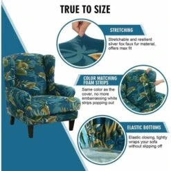 Stretch Wingback Armchair Cover, Elastic Wingback Armchair Slipcover Faux Fox Fur Material Relax Sofa Cover -Living Room Furniture Store 87626473 4