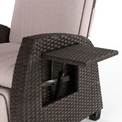 Grand Patio Recliner PE Wicker, Adjustable Position Height Armchair With Flip Table And Cushion, Aluminum Frame, Lounge Chair For Indoor, Outdoor(Dark Beige Cushion) -Living Room Furniture Store 87813875 4