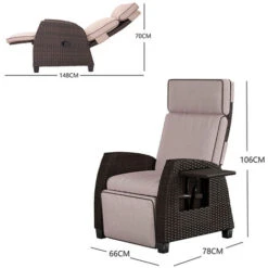 Grand Patio Recliner PE Wicker, Adjustable Position Height Armchair With Flip Table And Cushion, Aluminum Frame, Lounge Chair For Indoor, Outdoor(Dark Beige Cushion) -Living Room Furniture Store 87813875 5