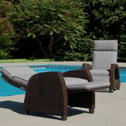 Grand Patio Recliner PE Wicker, Adjustable Position Height Armchair With Flip Table And Cushion, Aluminum Frame, Lounge Chair For Indoor, Outdoor(Brown Wicker, Grey Cushion) 9 Grand Patio Recliner PE Wicker, Adjustable Position Height Armchair With Flip Table And Cushion, Aluminum Frame, Lounge Chair For Indoor, Outdoor(Brown Wicker, Grey Cushion) -Living Room Furniture Store 87813907 3