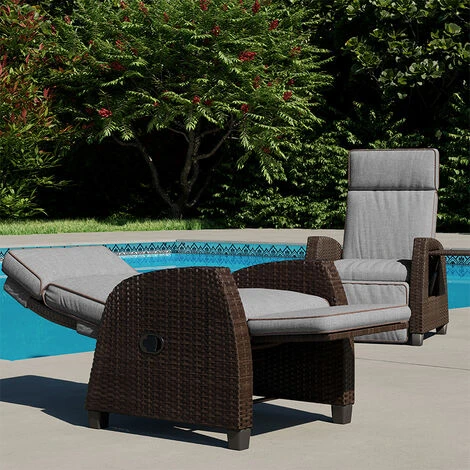 Grand Patio Recliner PE Wicker, Adjustable Position Height Armchair With Flip Table And Cushion, Aluminum Frame, Lounge Chair For Indoor, Outdoor(Brown Wicker, Grey Cushion) 5 Grand Patio Recliner PE Wicker, Adjustable Position Height Armchair With Flip Table And Cushion, Aluminum Frame, Lounge Chair For Indoor, Outdoor(Brown Wicker, Grey Cushion) - Image 3