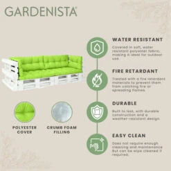 Gardenista Outdoor Tufted Sofa Seat Cushions For Garden Furniture Water Resistant Tufted Pallet Seating Pads Lightweight And Soft Polyester Covers With Crumb Foam Fill 6pck, (Lime) -Living Room Furniture Store 88135193 3