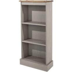 3 Tier Grey Solid Waxed Pine Wood Bookcase Low Display Shelf Storage Furniture