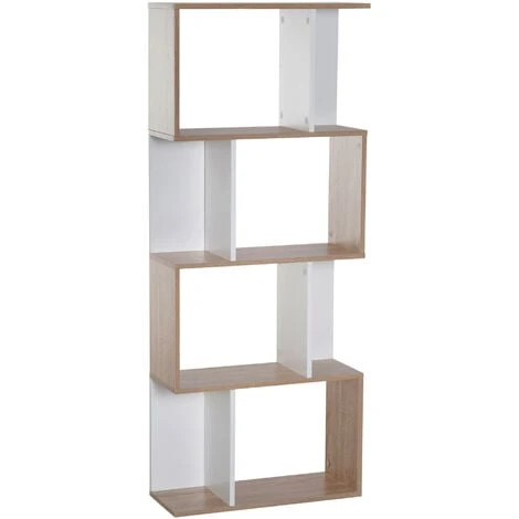 HOMCOM 4-tier Storage Display Shelving Bookcase S Shape Design Divider Unit Particle White 3 HOMCOM 4-tier Storage Display Shelving Bookcase S Shape Design Divider Unit Particle White