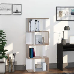 HOMCOM 4-tier Storage Display Shelving Bookcase S Shape Design Divider Unit Particle White 9 HOMCOM 4-tier Storage Display Shelving Bookcase S Shape Design Divider Unit Particle White -Living Room Furniture Store 8850930 3