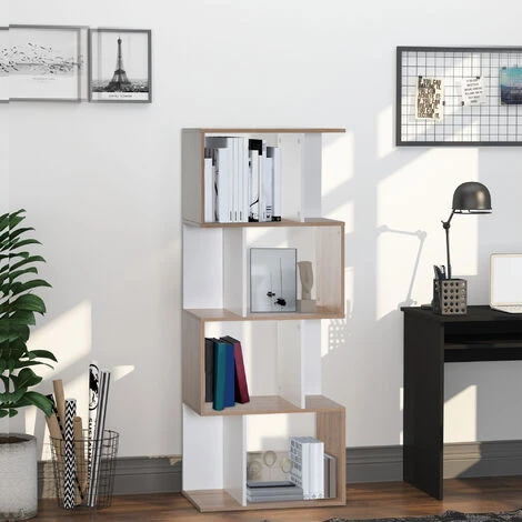 HOMCOM 4-tier Storage Display Shelving Bookcase S Shape Design Divider Unit Particle White 5 HOMCOM 4-tier Storage Display Shelving Bookcase S Shape Design Divider Unit Particle White - Image 3