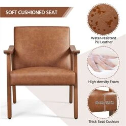 Yaheetech Faux Leather Accent Chair,Solid Wood Legs,Modern, Light Brown 9 Yaheetech Faux Leather Accent Chair,Solid Wood Legs,Modern, Light Brown -Living Room Furniture Store 88623297 3