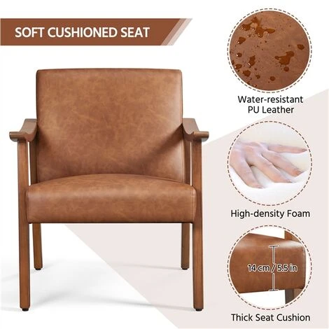Yaheetech Faux Leather Accent Chair,Solid Wood Legs,Modern, Light Brown 5 Yaheetech Faux Leather Accent Chair,Solid Wood Legs,Modern, Light Brown - Image 3