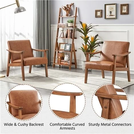 Yaheetech Faux Leather Accent Chair,Solid Wood Legs,Modern, Light Brown 6 Yaheetech Faux Leather Accent Chair,Solid Wood Legs,Modern, Light Brown - Image 4