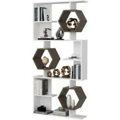 Decorotika Darla 6-tier Geometric Bookcase Bookshelf White Walnut