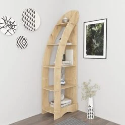 Decorotika Orsa 5 Tier MDF Corner Bookcase Bookshelf Shelving Unit Screwless Design