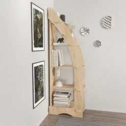 Decorotika Orsa 5 Tier MDF Corner Bookcase Bookshelf Shelving Unit Screwless Design -Living Room Furniture Store 88623361 4