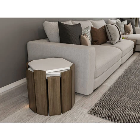 Decorotika Lori 3-Pieces Nesting Table Coffee Tables White Walnut 3 Decorotika Lori 3-Pieces Nesting Table Coffee Tables White Walnut