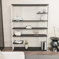 Decorotika Jeni 7-tier Bookcase Bookshelf Shelving Unit Anthracite And White