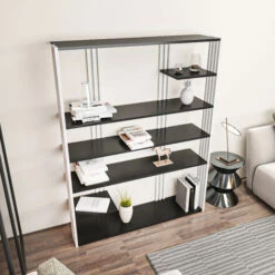 Decorotika Jeni 7-tier Bookcase Bookshelf Shelving Unit Anthracite And White -Living Room Furniture Store 88623395 3