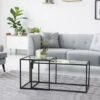 MEUBLE COSY Set Of 2 Rectangular Nesting Coffee Tables, Industrial Style, End Table, Side Tables, Black Metal Frame, Clear Tempered Glass, 90x45x45/50x50x50cm -Living Room Furniture Store 88714690 1