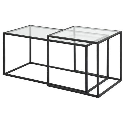 MEUBLE COSY Set Of 2 Rectangular Nesting Coffee Tables, Industrial Style, End Table, Side Tables, Black Metal Frame, Clear Tempered Glass, 90x45x45/50x50x50cm 5 MEUBLE COSY Set Of 2 Rectangular Nesting Coffee Tables, Industrial Style, End Table, Side Tables, Black Metal Frame, Clear Tempered Glass, 90x45x45/50x50x50cm - Image 3