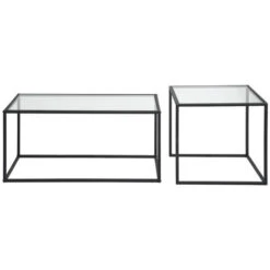 MEUBLE COSY Set Of 2 Rectangular Nesting Coffee Tables, Industrial Style, End Table, Side Tables, Black Metal Frame, Clear Tempered Glass, 90x45x45/50x50x50cm 10 MEUBLE COSY Set Of 2 Rectangular Nesting Coffee Tables, Industrial Style, End Table, Side Tables, Black Metal Frame, Clear Tempered Glass, 90x45x45/50x50x50cm -Living Room Furniture Store 88714690 4