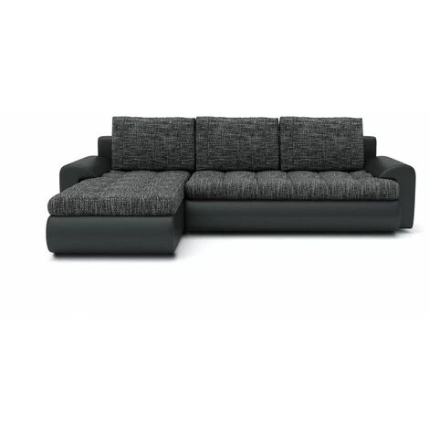 Tokyo Left Hand Facing Pleated Fabric Corner Sofa Bed - Dark Grey & Black 3 Tokyo Left Hand Facing Pleated Fabric Corner Sofa Bed - Dark Grey & Black