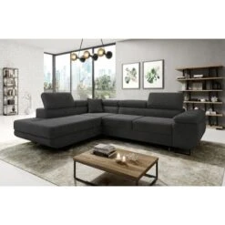 Aston Jumbo Cord Left Hand Facing Corner Sofa Bed With Storage And Lift Mechanism - Dark Grey
