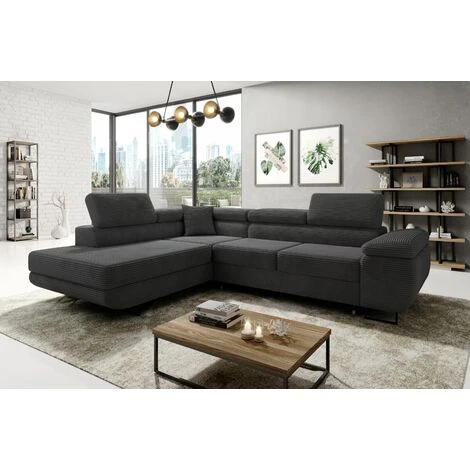 Aston Jumbo Cord Left Hand Facing Corner Sofa Bed With Storage And Lift Mechanism - Dark Grey 3 Aston Jumbo Cord Left Hand Facing Corner Sofa Bed With Storage And Lift Mechanism - Dark Grey