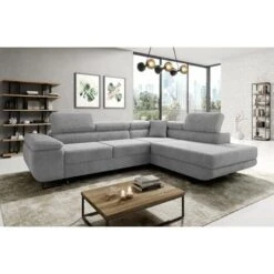 Aston Jumbo Cord Right Hand Facing Corner Sofa Bed With Storage And Lift Mechanism - Light Grey