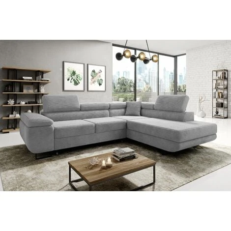 Aston Jumbo Cord Right Hand Facing Corner Sofa Bed With Storage And Lift Mechanism - Light Grey 3 Aston Jumbo Cord Right Hand Facing Corner Sofa Bed With Storage And Lift Mechanism - Light Grey