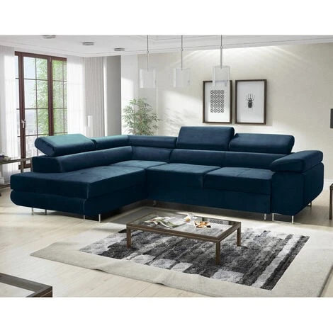Aston Velvet Left Hand Facing Corner Sofa Bed With Storage And Lift Mechanism - Navy Blue 3 Aston Velvet Left Hand Facing Corner Sofa Bed With Storage And Lift Mechanism - Navy Blue