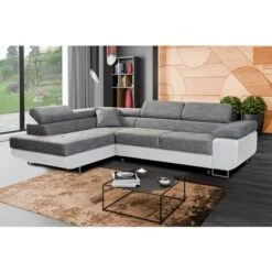 Aston Left Hand Facing Corner Sofa Bed With Storage And Lift Mechanism - Grey & White