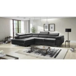Aston Velvet Left Hand Facing Corner Sofa Bed With Storage And Lift Mechanism - Dark Grey