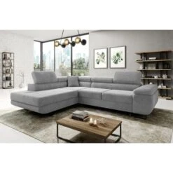 Aston Jumbo Cord Left Hand Facing Corner Sofa Bed With Storage And Lift Mechanism - Light Grey