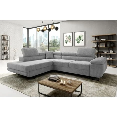 Aston Jumbo Cord Left Hand Facing Corner Sofa Bed With Storage And Lift Mechanism - Light Grey 3 Aston Jumbo Cord Left Hand Facing Corner Sofa Bed With Storage And Lift Mechanism - Light Grey