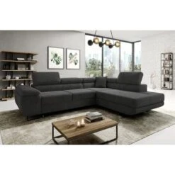 Aston Jumbo Cord Right Hand Facing Corner Sofa Bed With Storage And Lift Mechanism - Dark Grey