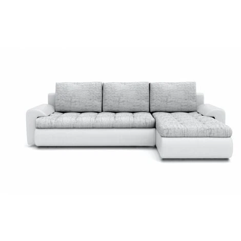 Tokyo Right Hand Facing Pleated Fabric Corner Sofa Bed - Light Grey & White 3 Tokyo Right Hand Facing Pleated Fabric Corner Sofa Bed - Light Grey & White