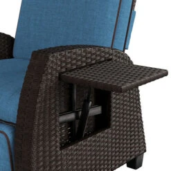 Grand Patio Recliner PE Wicker, Adjustable Position Height Armchair With Flip Table And Cushion, Aluminum Frame, Lounge Chair For Indoor, Outdoor(Brown Wicker, Blue Cushion) -Living Room Furniture Store 89117633 4