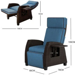 Grand Patio Recliner PE Wicker, Adjustable Position Height Armchair With Flip Table And Cushion, Aluminum Frame, Lounge Chair For Indoor, Outdoor(Brown Wicker, Blue Cushion) -Living Room Furniture Store 89117633 5