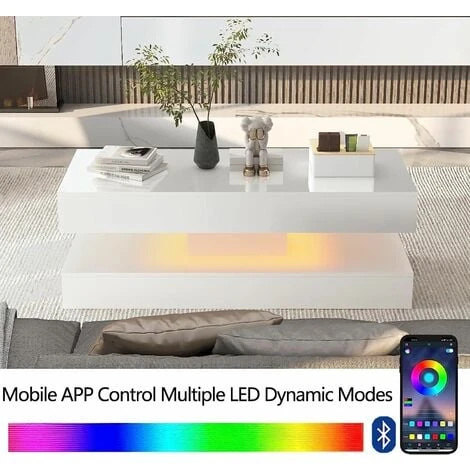 High Gloss Coffee Table White Rectangle Tea Table With LED Light Living Room 3 High Gloss Coffee Table White Rectangle Tea Table With LED Light Living Room