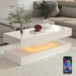 High Gloss Coffee Table White Rectangle Tea Table With LED Light Living Room 9 High Gloss Coffee Table White Rectangle Tea Table With LED Light Living Room -Living Room Furniture Store 89319538 3