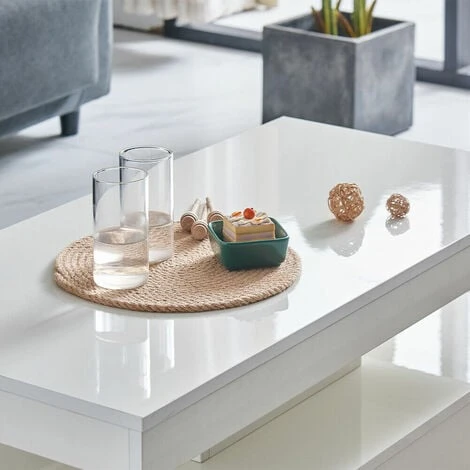 High Gloss Coffee Table White Rectangle Tea Table With LED Light Living Room 6 High Gloss Coffee Table White Rectangle Tea Table With LED Light Living Room - Image 4