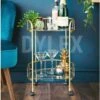 NEW Gold Drinks Trolley With Glass Shelves Mini Bar Cocktail Table Drink Table