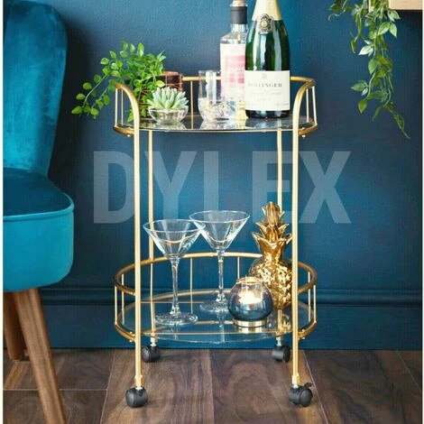 NEW Gold Drinks Trolley With Glass Shelves Mini Bar Cocktail Table Drink Table 3 NEW Gold Drinks Trolley With Glass Shelves Mini Bar Cocktail Table Drink Table