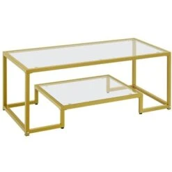 Yaheetech Modern Tempered Glass Coffee Table,106cm Lx 50cm W X 45cm H, Gold