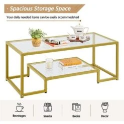 Yaheetech Modern Tempered Glass Coffee Table,106cm Lx 50cm W X 45cm H, Gold -Living Room Furniture Store 90284940 3